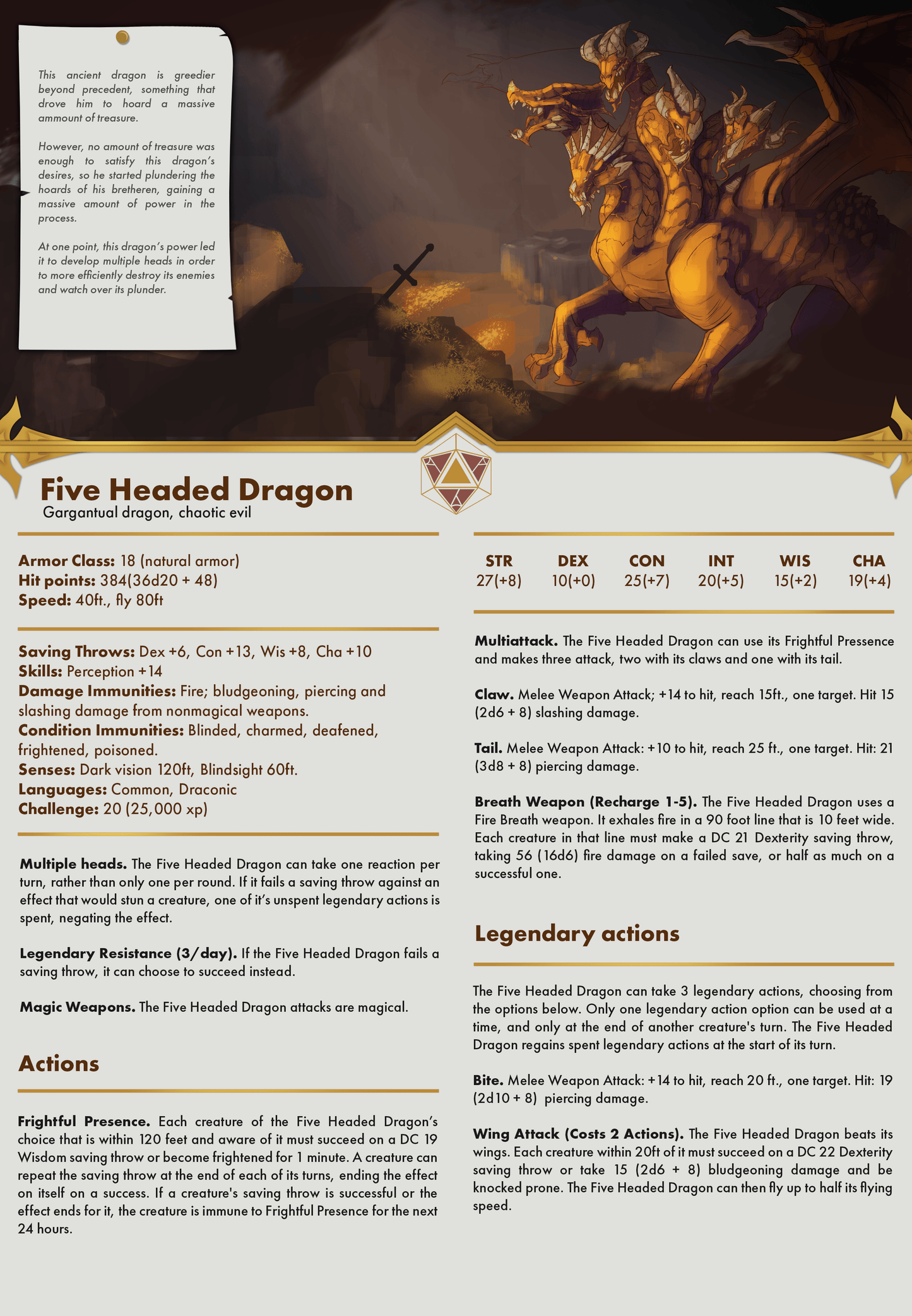 3D Printed Cast n Play Five Headed Dragon Kingdom Of Thamarya 28mm 32mm D&D - 3D Printing Boss 