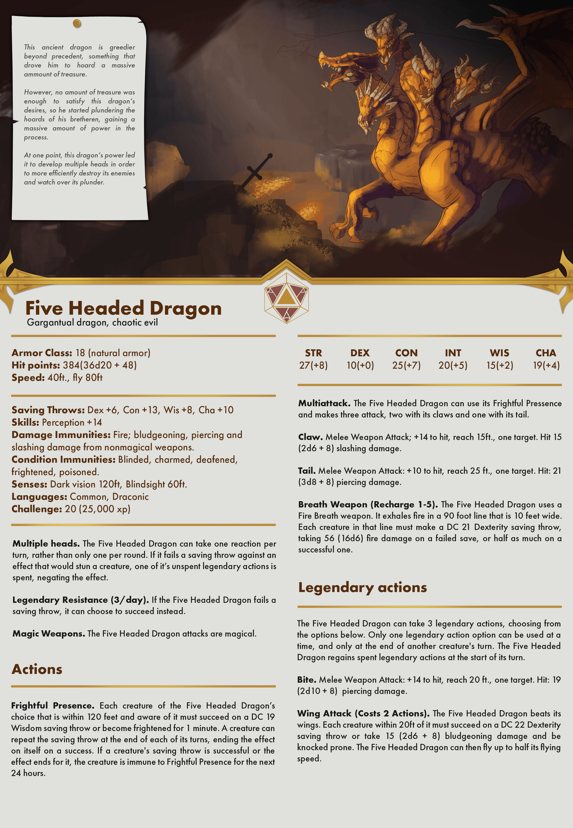 3D Printed Cast n Play Five Headed Dragon Kingdom Of Thamarya 28mm 32mm D&D - 3D Printing Boss 