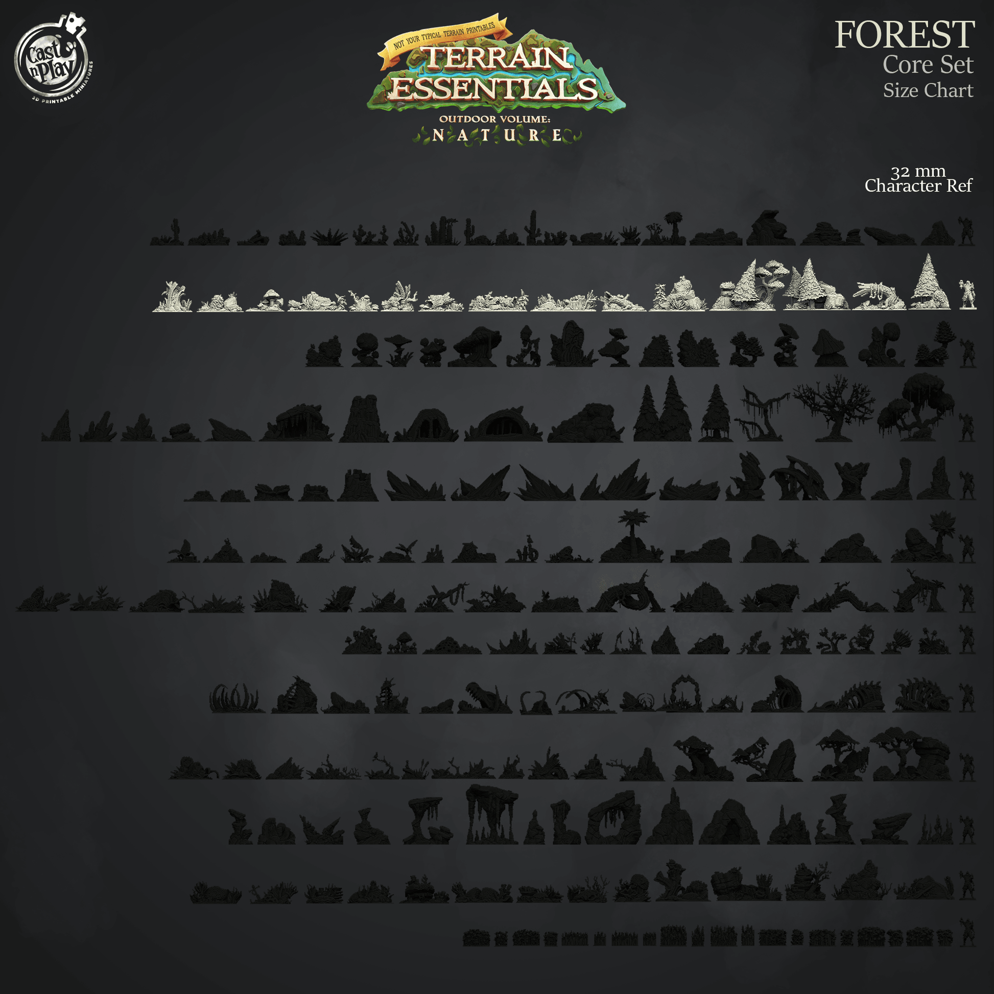 3D Printed Cast n Play Forest Core Set Forest Terrain Set Terrain Essentials Nature 28mm 32mm D&D - 3D Printing Boss 