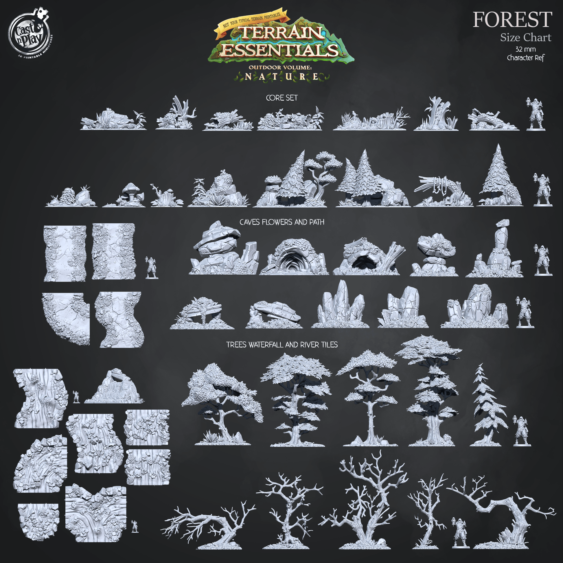 3D Printed Cast n Play Forest Core Set Forest Terrain Set Terrain Essentials Nature 28mm 32mm D&D - 3D Printing Boss 