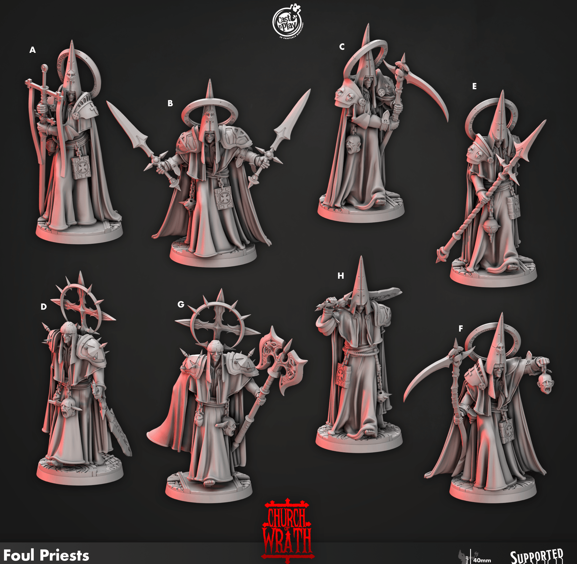 3D Printed Cast n Play Foul Priests Church of Wrath 28mm 32mm D&D - 3D Printing Boss 