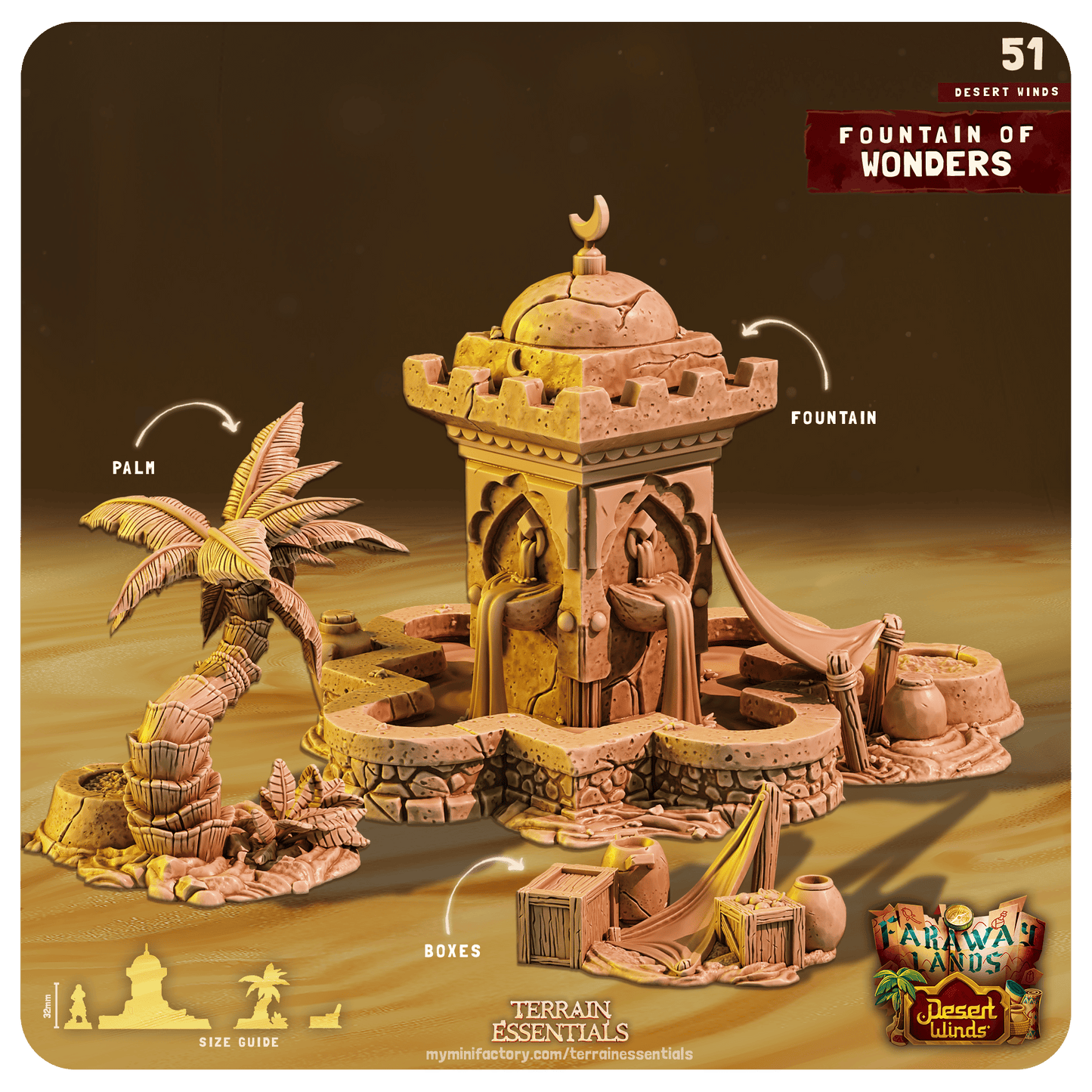 3D Printed Cast n Play Fountain of Wonders Desert Winds Terrain Set 28mm 32mm D&D - 3D Printing Boss 