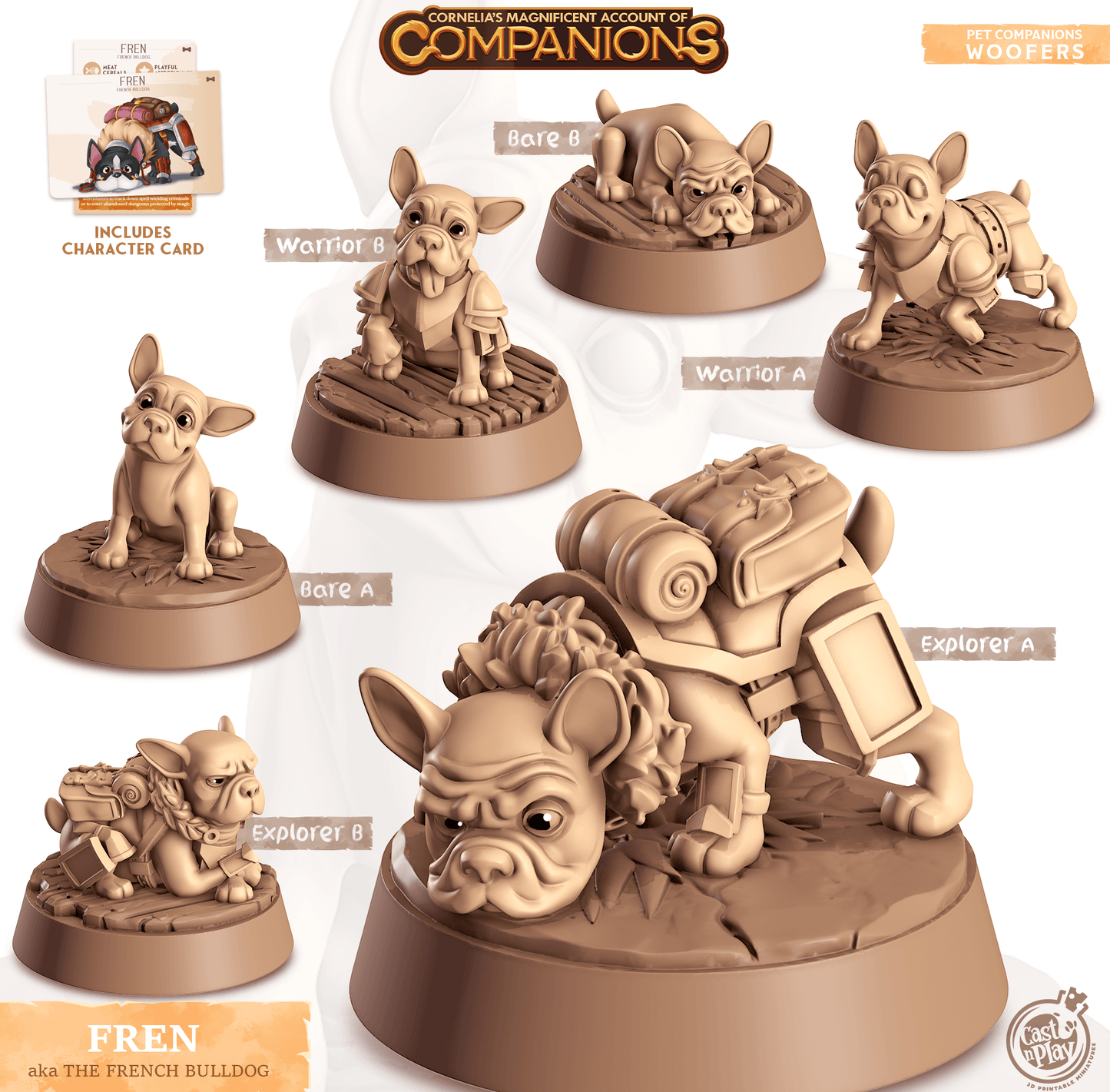 3D Printed Cast n Play Fren - French Bulldog Companions 28mm 32mm D&D - 3D Printing Boss 