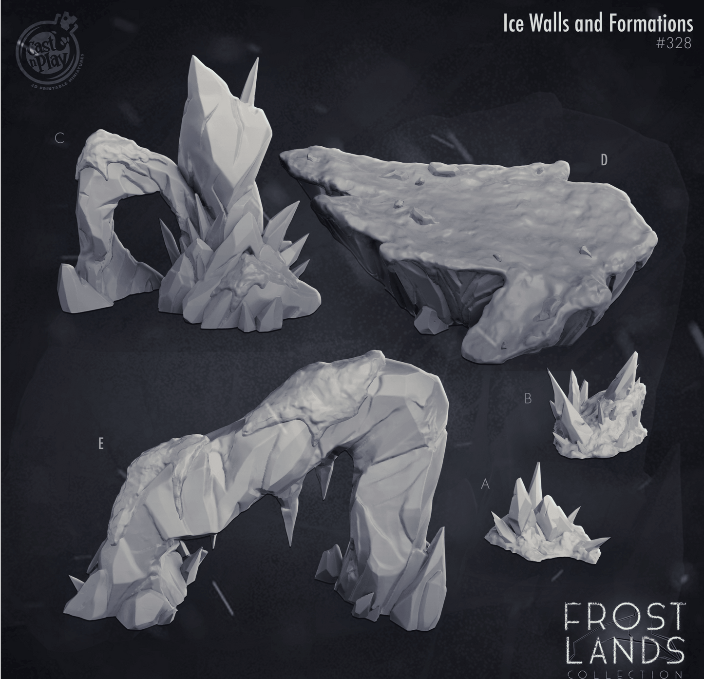 3D Printed Cast n Play Frostlands - Arctic Ice Wall Scatter Terrain 28mm 32mm D&D - 3D Printing Boss 