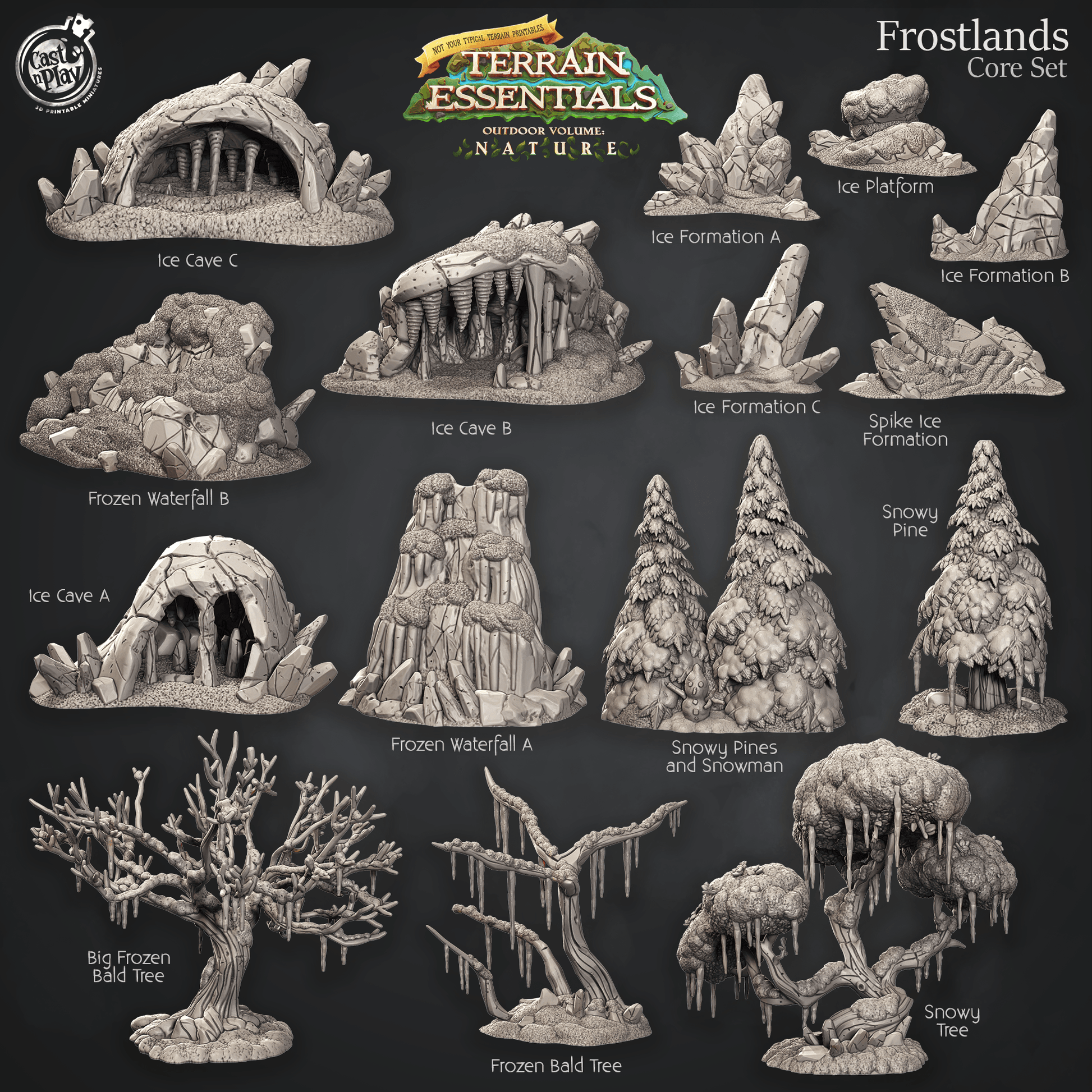 3D Printed Cast n Play Frostlands Core Set Frostlands Terrain Set Terrain Essentials Nature 28mm 32mm D&D - 3D Printing Boss 