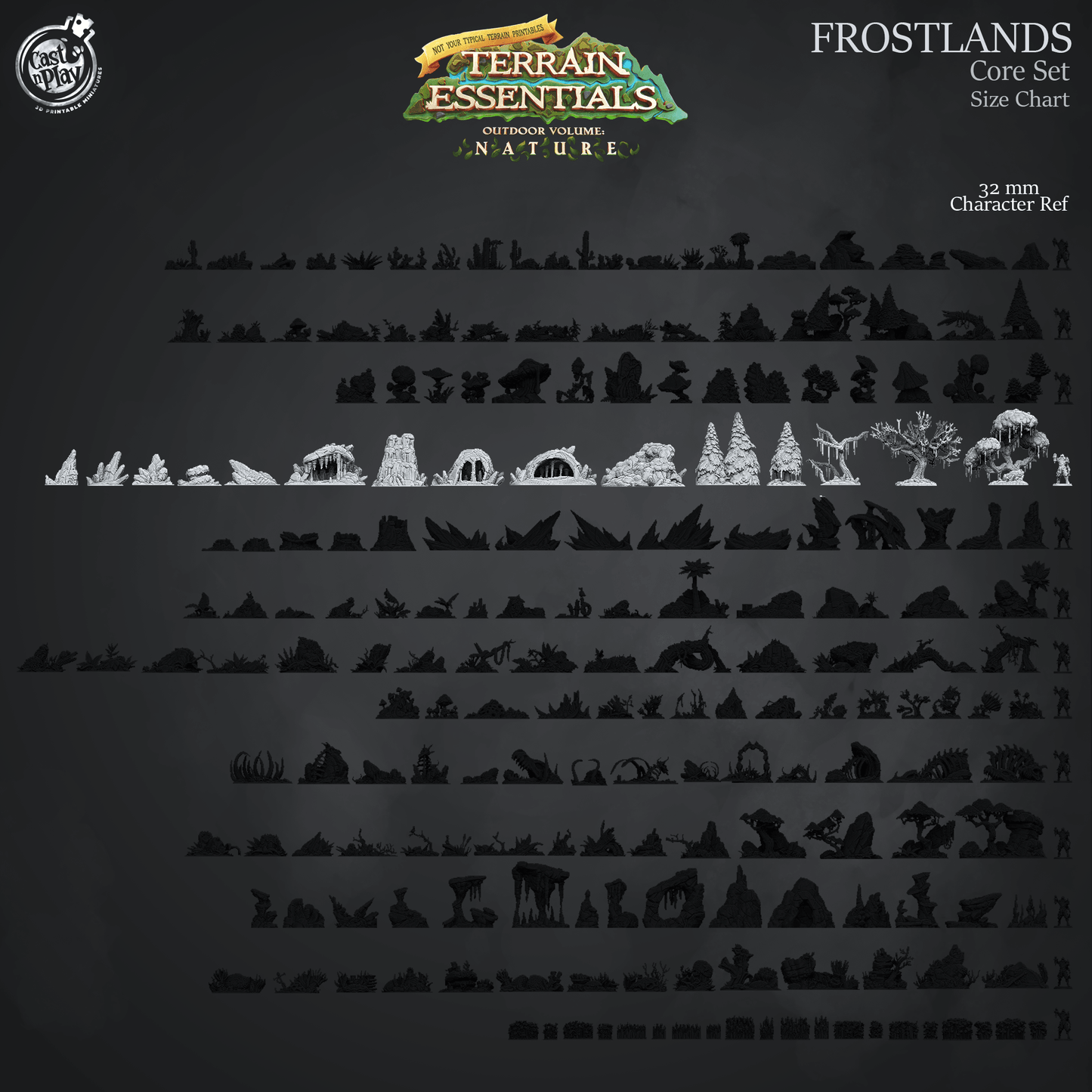 3D Printed Cast n Play Frostlands Core Set Frostlands Terrain Set Terrain Essentials Nature 28mm 32mm D&D - 3D Printing Boss 