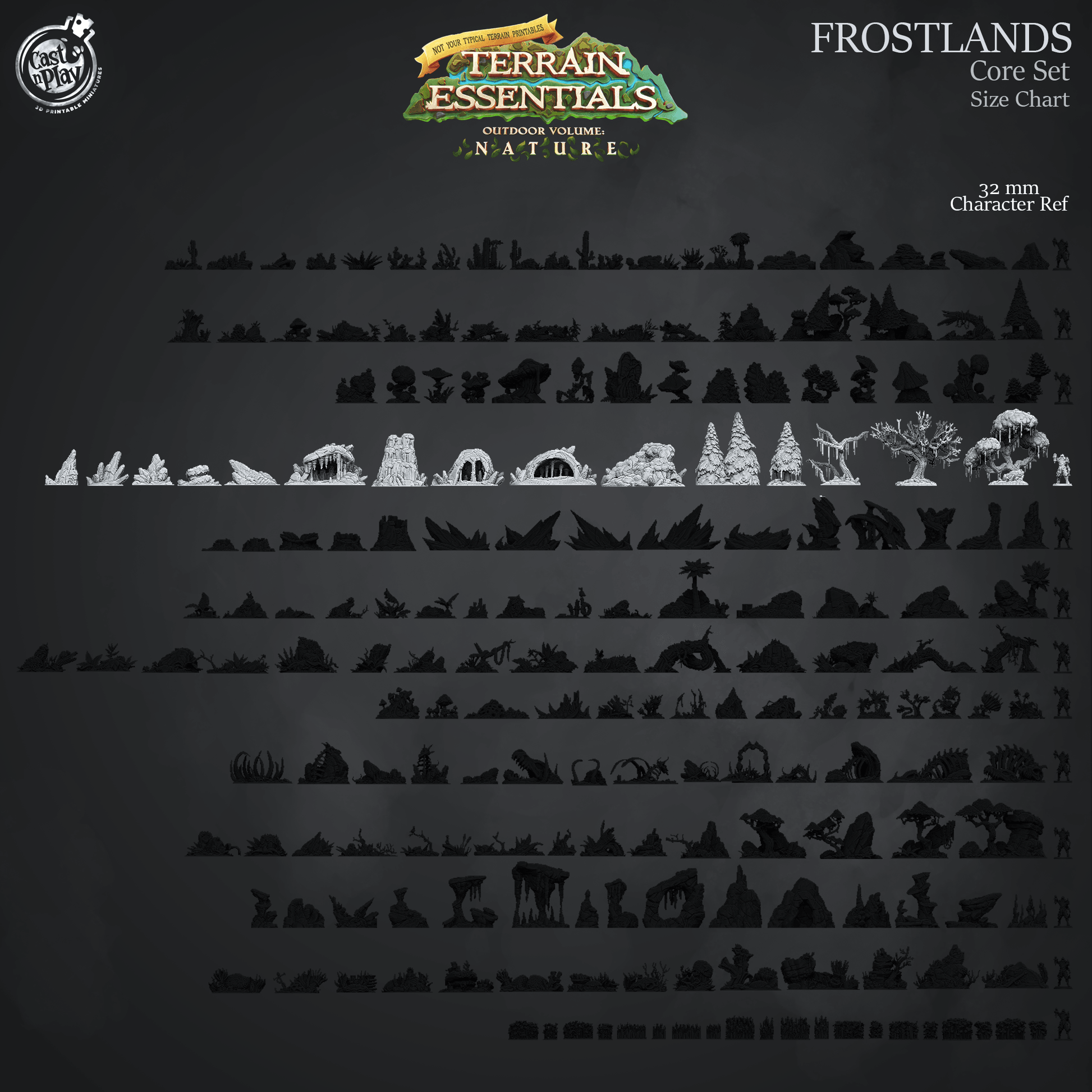 3D Printed Cast n Play Frostlands Core Set Frostlands Terrain Set Terrain Essentials Nature 28mm 32mm D&D - 3D Printing Boss 