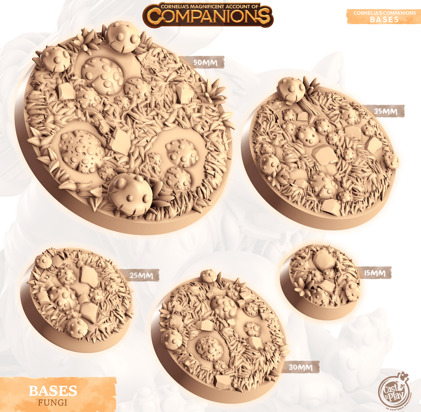 3D Printed Cast n Play Fungi Bases Companion's Bases - Master Pack Companions 28mm 32mm D&D - 3D Printing Boss 