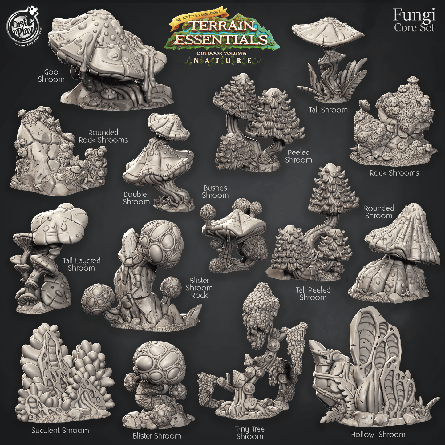 3D Printed Cast n Play Fungi Core Set Fungi Terrain Set Terrain Essentials Nature 28mm 32mm D&D - 3D Printing Boss 