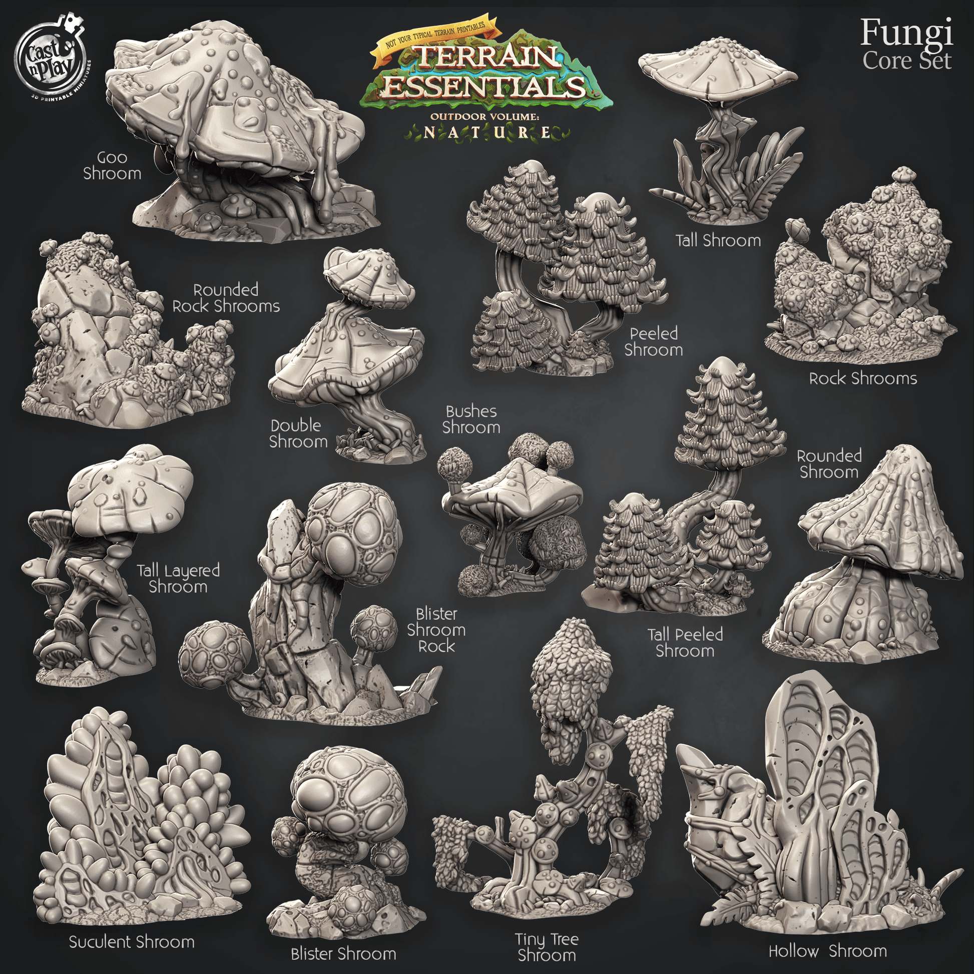 3D Printed Cast n Play Fungi Core Set Fungi Terrain Set Terrain Essentials Nature 28mm 32mm D&D - 3D Printing Boss 