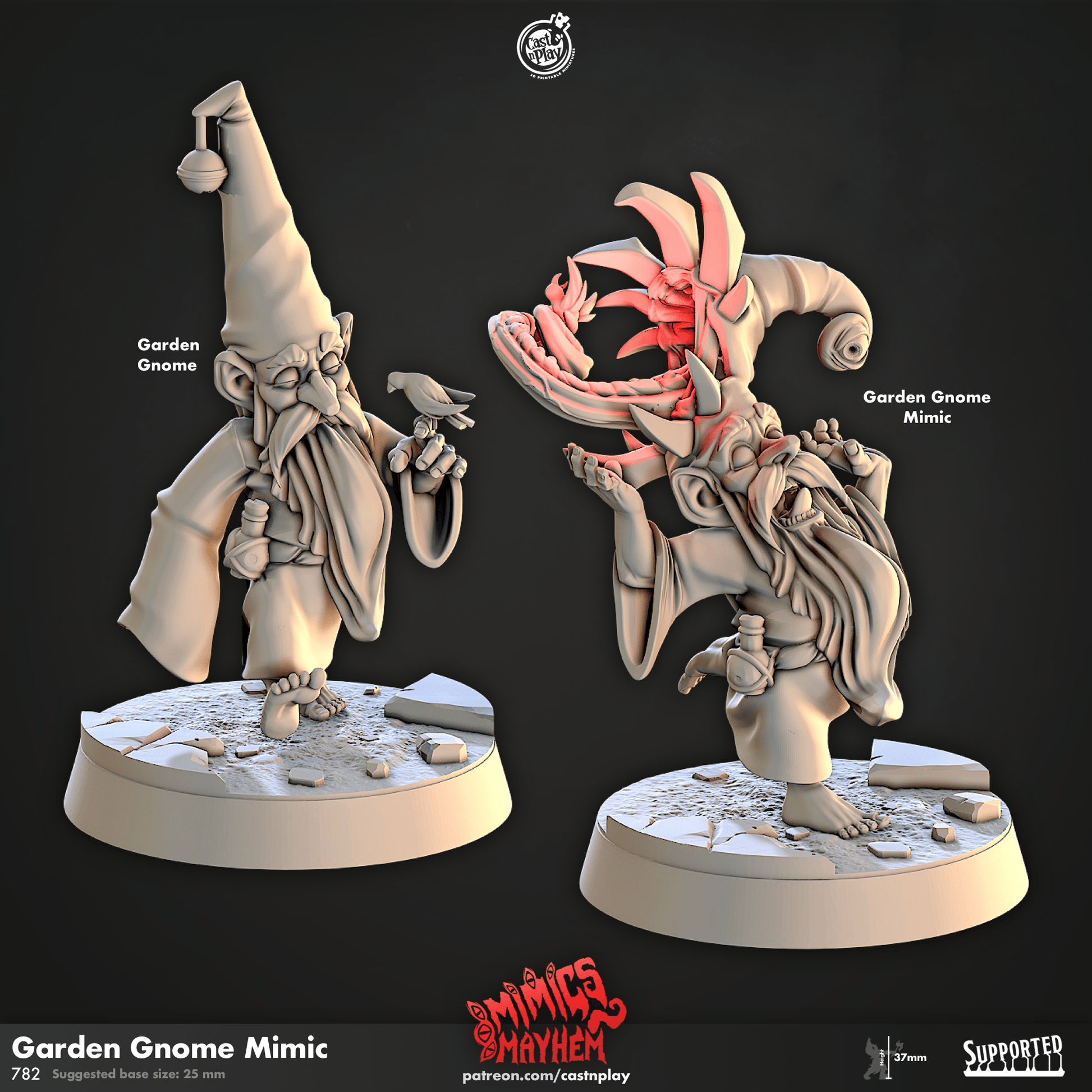 3D Printed Cast n Play Garden Gnome Mimic Mimics Mayhem Set 28mm 32mm D&D - 3D Printing Boss 