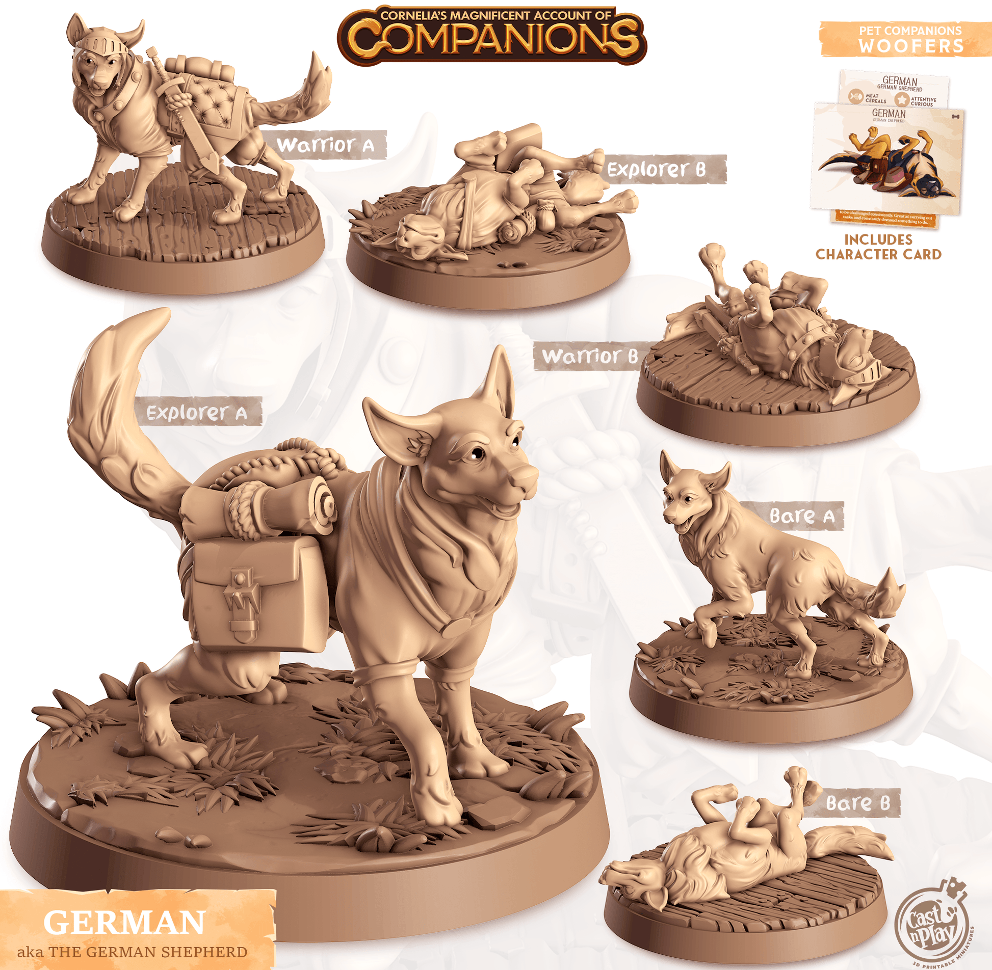 3D Printed Cast n Play German - German Shepherd Companions 28mm 32mm D&D - 3D Printing Boss 