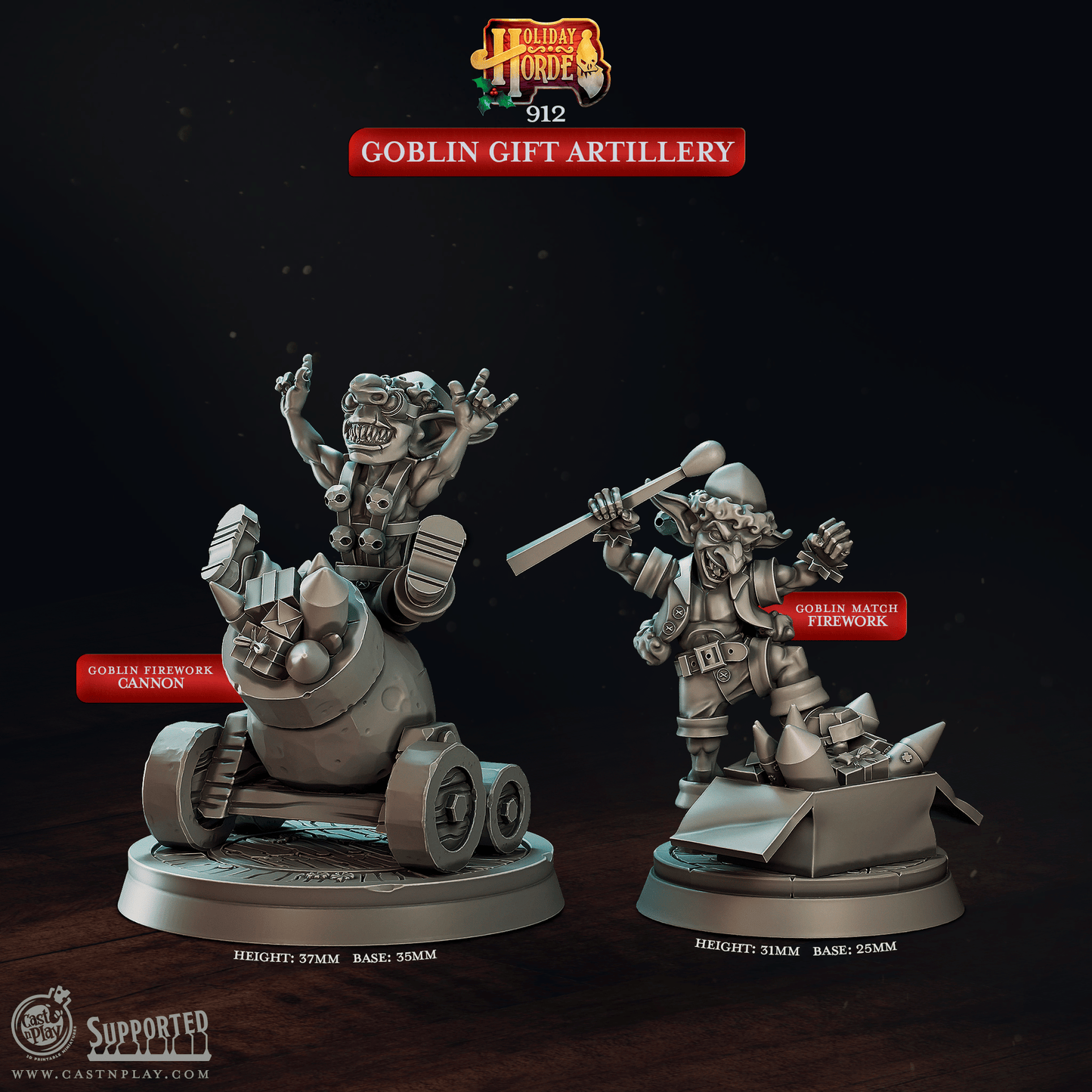 3D Printed Cast n Play Goblin Gift Artillery Holiday Horde Set 28mm 32mm D&D - 3D Printing Boss 