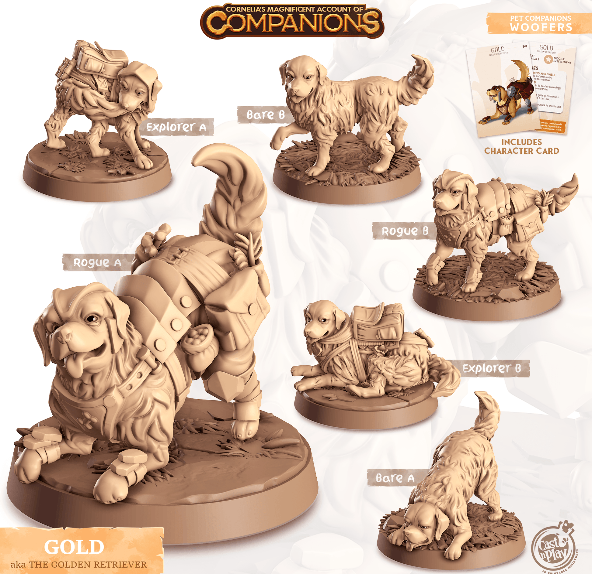 3D Printed Cast n Play Gold - Golden Retriever Companions 28mm 32mm D&D - 3D Printing Boss 