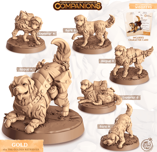 3D Printed Cast n Play Gold - Golden Retriever Companions 28mm 32mm D&D - 3D Printing Boss 