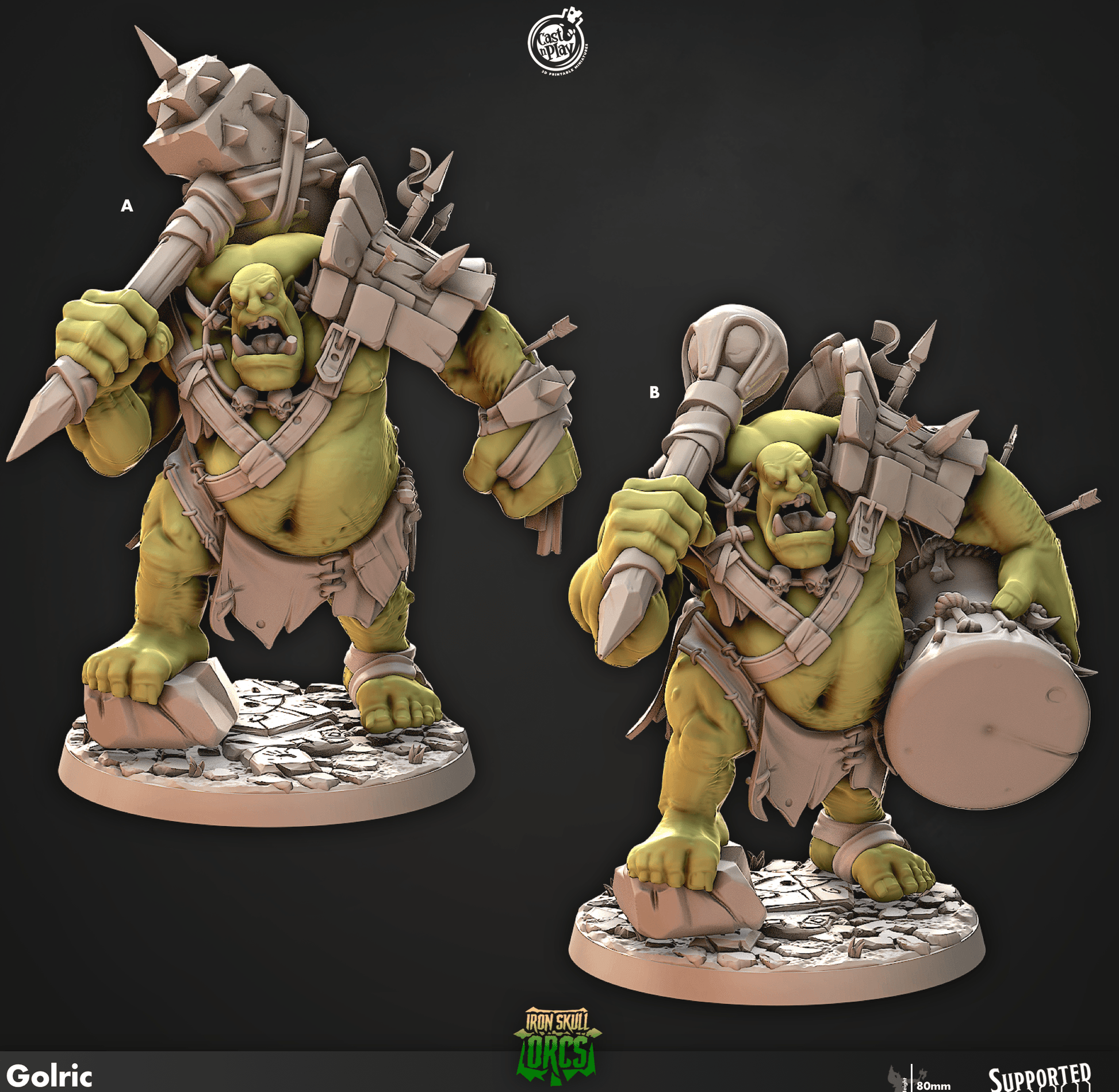3D Printed Cast n Play Golric Iron Skull Orcs 28mm 32mm D&D - 3D Printing Boss 