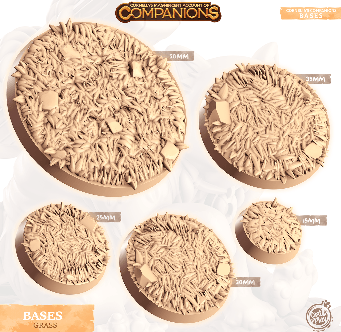 3D Printed Cast n Play Grass Bases Companion's Bases - Starter Pack Companions 28mm 32mm D&D - 3D Printing Boss 