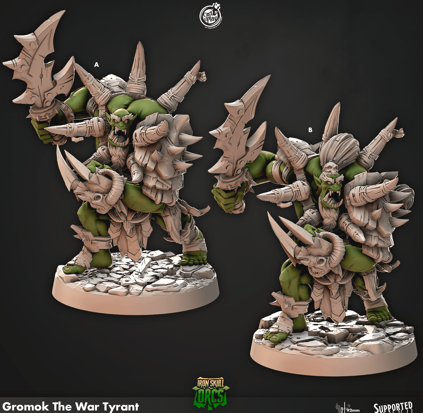 3D Printed Cast n Play Gromok The War Tyrant Iron Skull Orcs 28mm 32mm D&D - 3D Printing Boss 