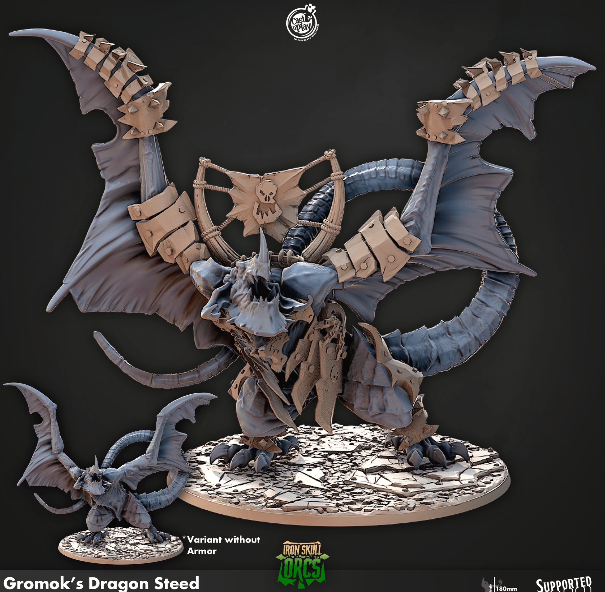 3D Printed Cast n Play Gromoks Dragon Steed Iron Skull Orcs 28mm 32mm D&D - 3D Printing Boss 