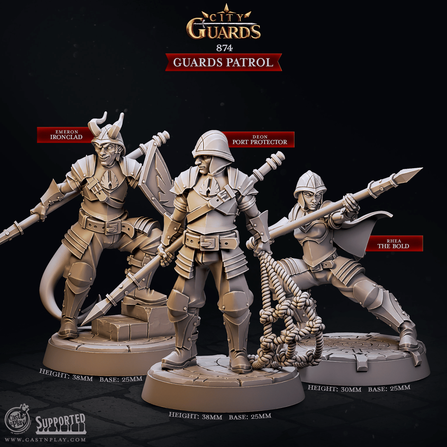 3D Printed Cast n Play Guards Patrol City Guards Set 28mm 32mm D&D - 3D Printing Boss 