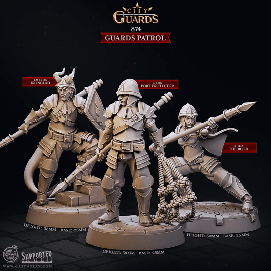 3D Printed Cast n Play Guards Patrol City Guards Set 28mm 32mm D&D - 3D Printing Boss 