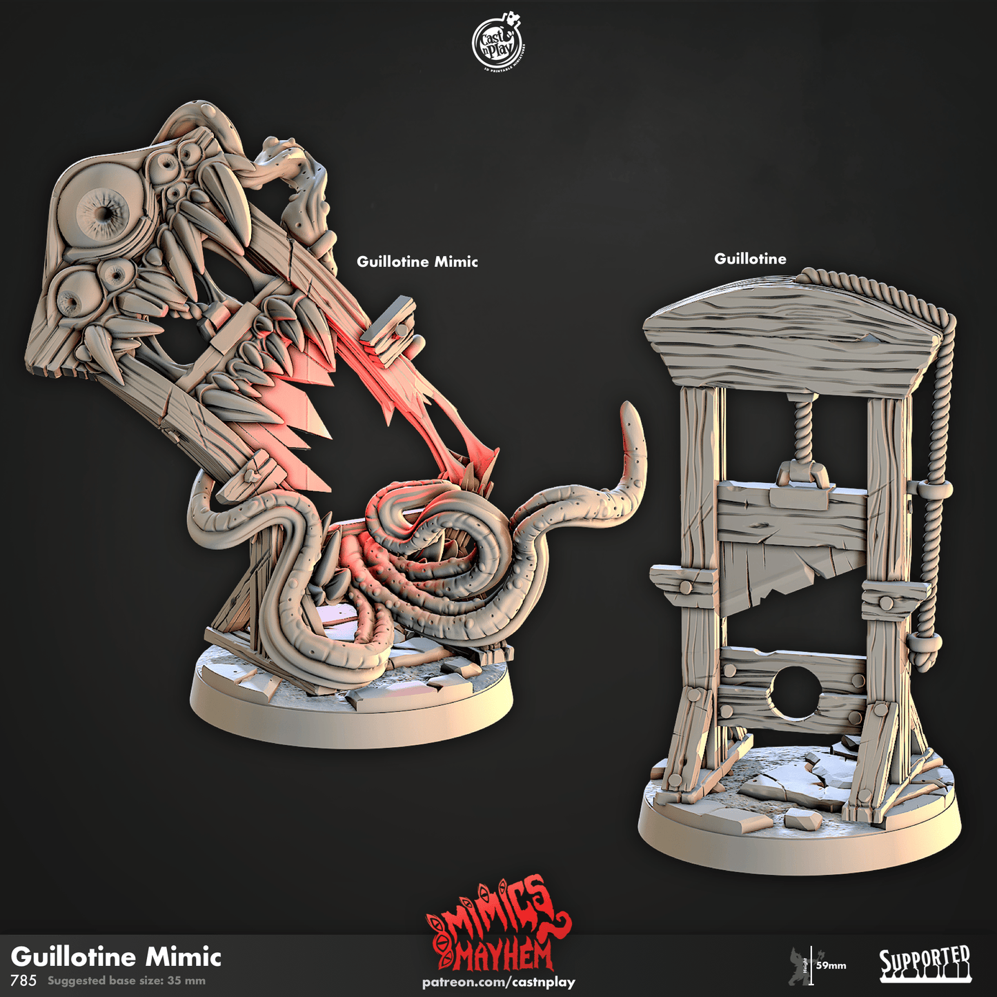 3D Printed Cast n Play Guillotine Mimic Mimics Mayhem Set 28mm 32mm D&D - 3D Printing Boss 