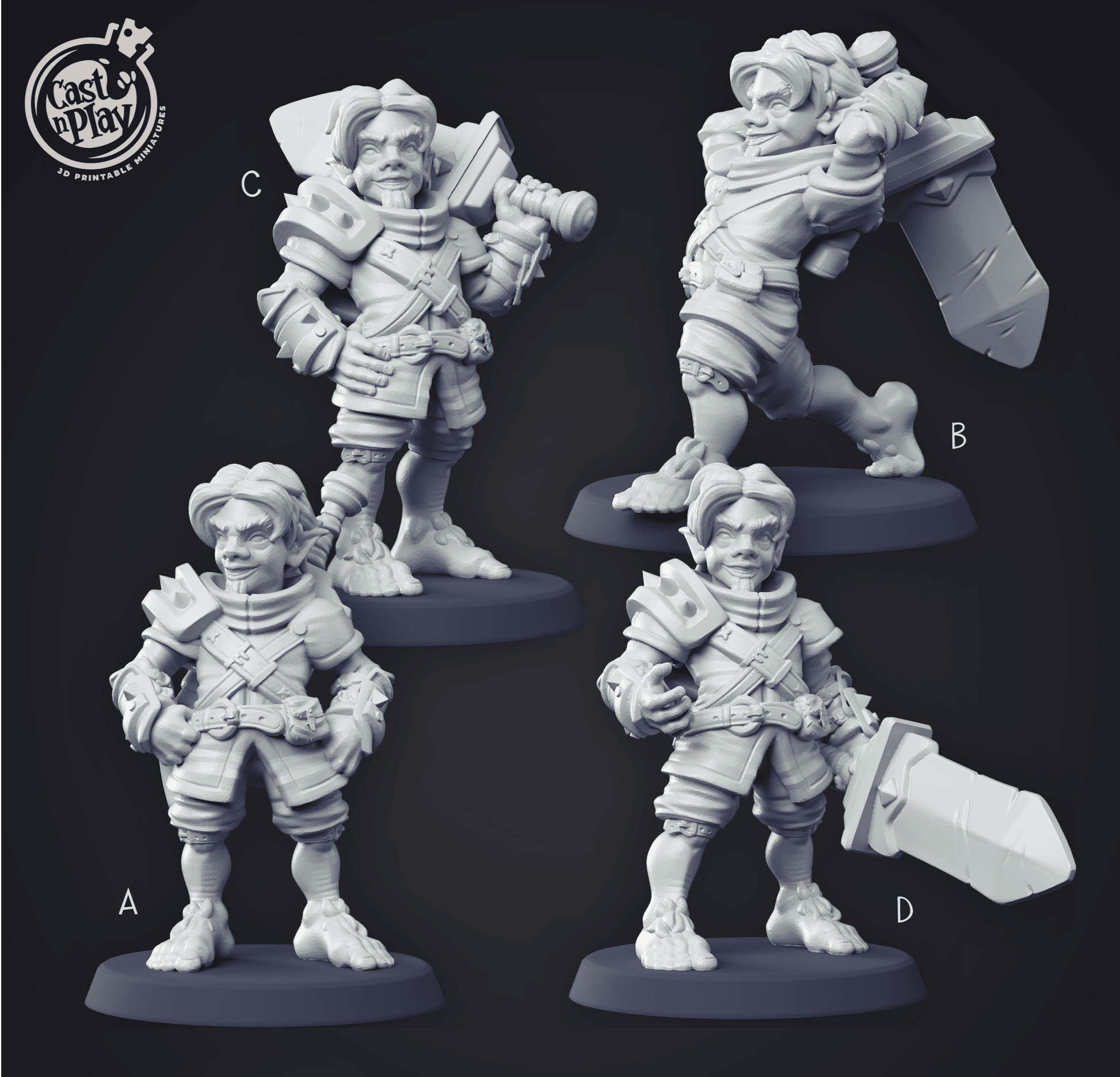 3D Printed Cast n Play - Halfling Fighter Set 28mm 32mm D&D - 3D Printing Boss 