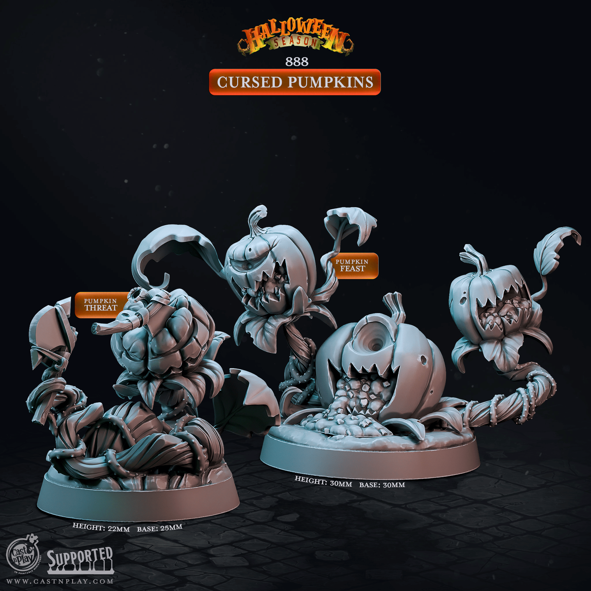 3D Printed Cast n Play Halloween Season Cursed Pumpkins 28mm 32mm D&D - 3D Printing Boss 