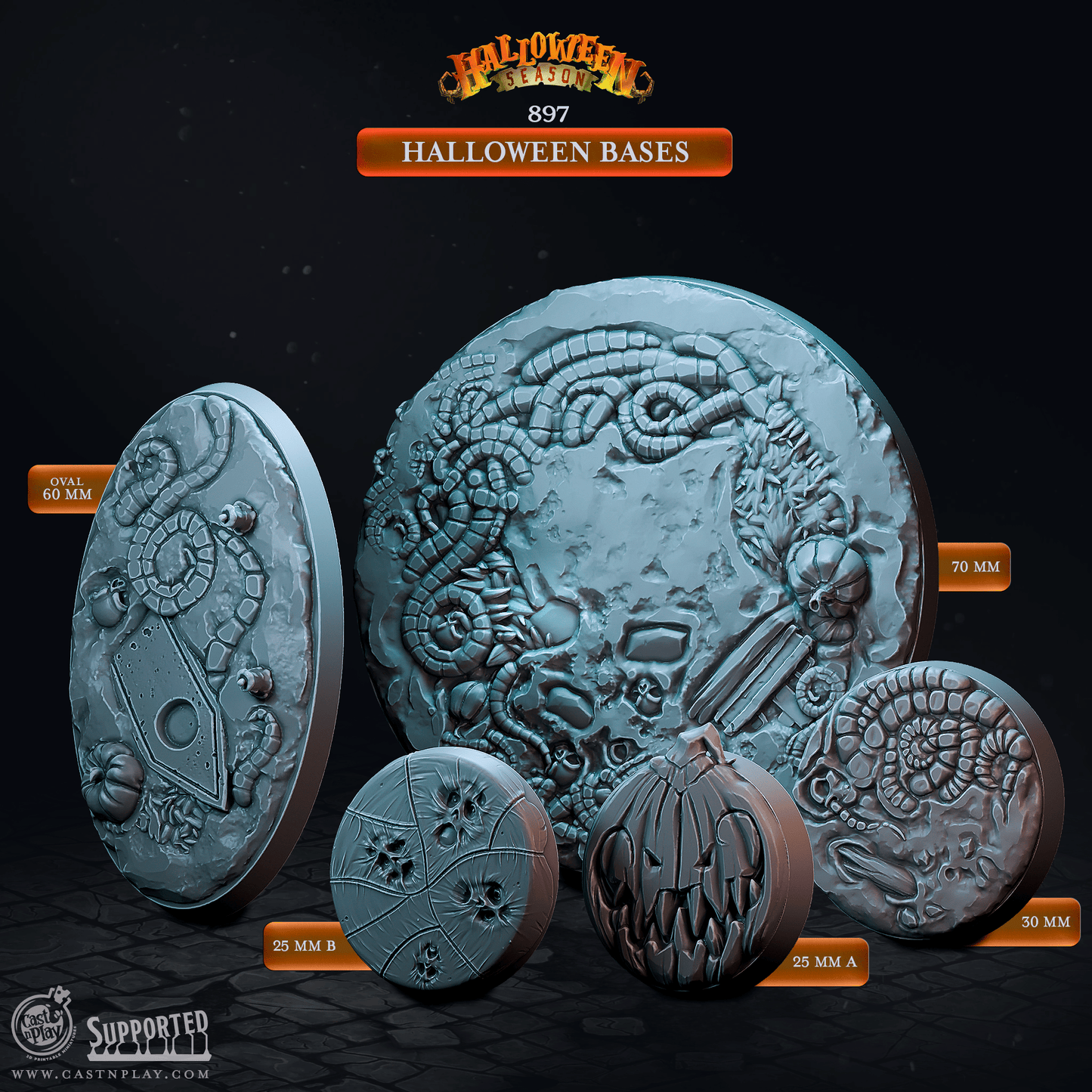 3D Printed Cast n Play Halloween Season Halloween Bases 28mm 32mm D&D - 3D Printing Boss 