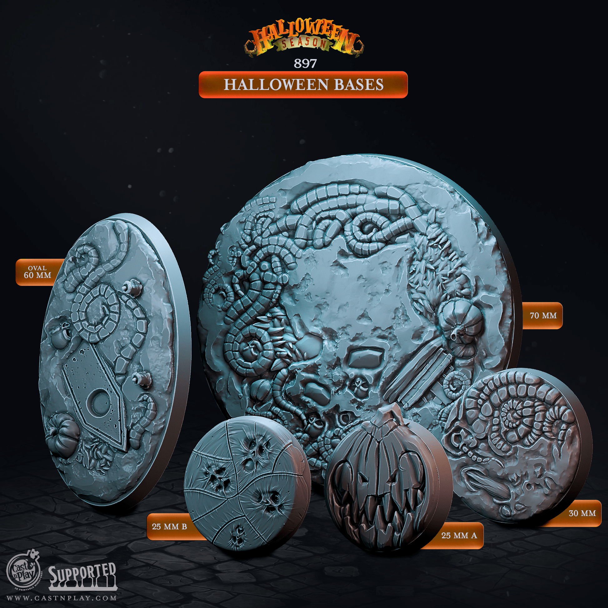 3D Printed Cast n Play Halloween Season Halloween Bases 28mm 32mm D&D - 3D Printing Boss 
