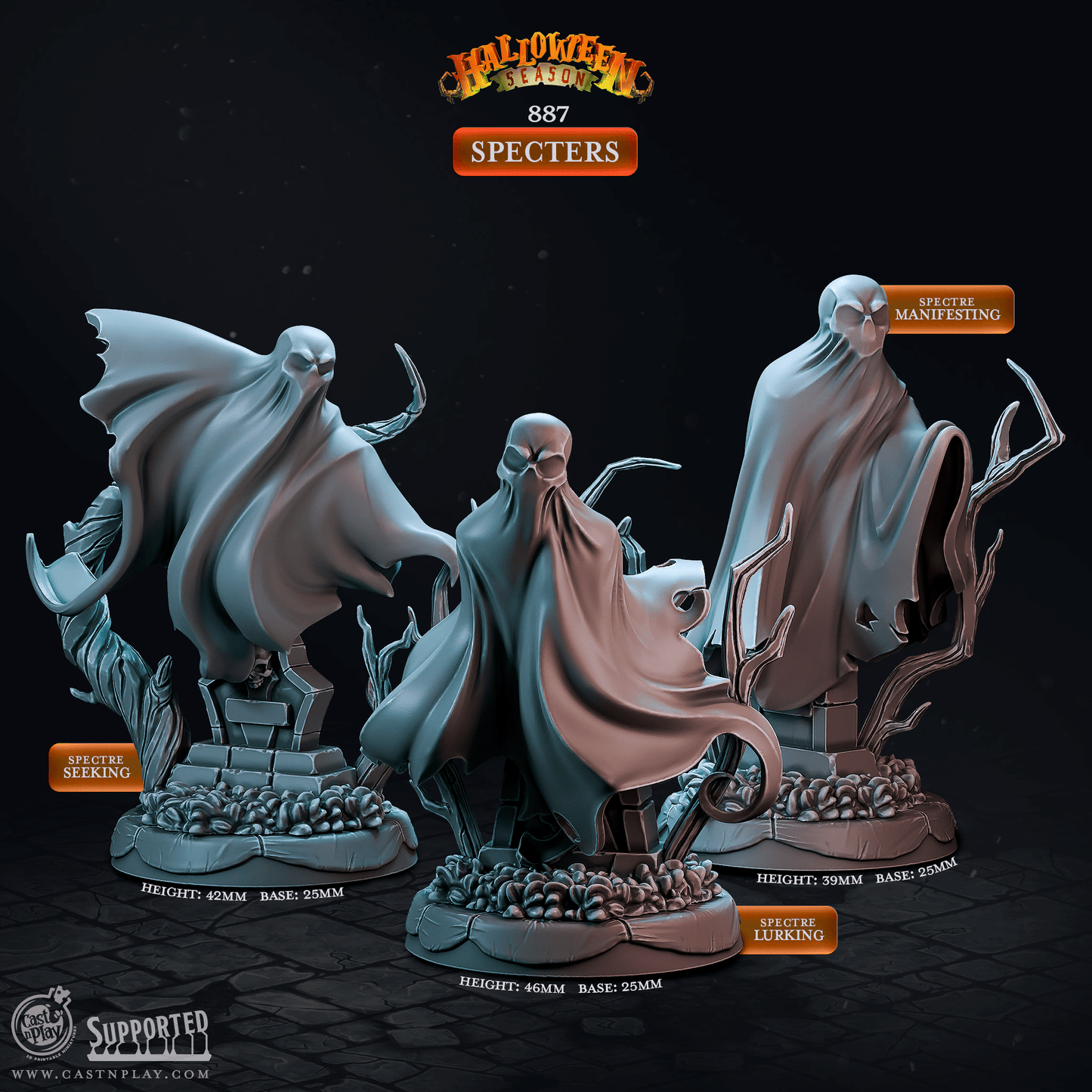 3D Printed Cast n Play Halloween Season Specters 28mm 32mm D&D - 3D Printing Boss 