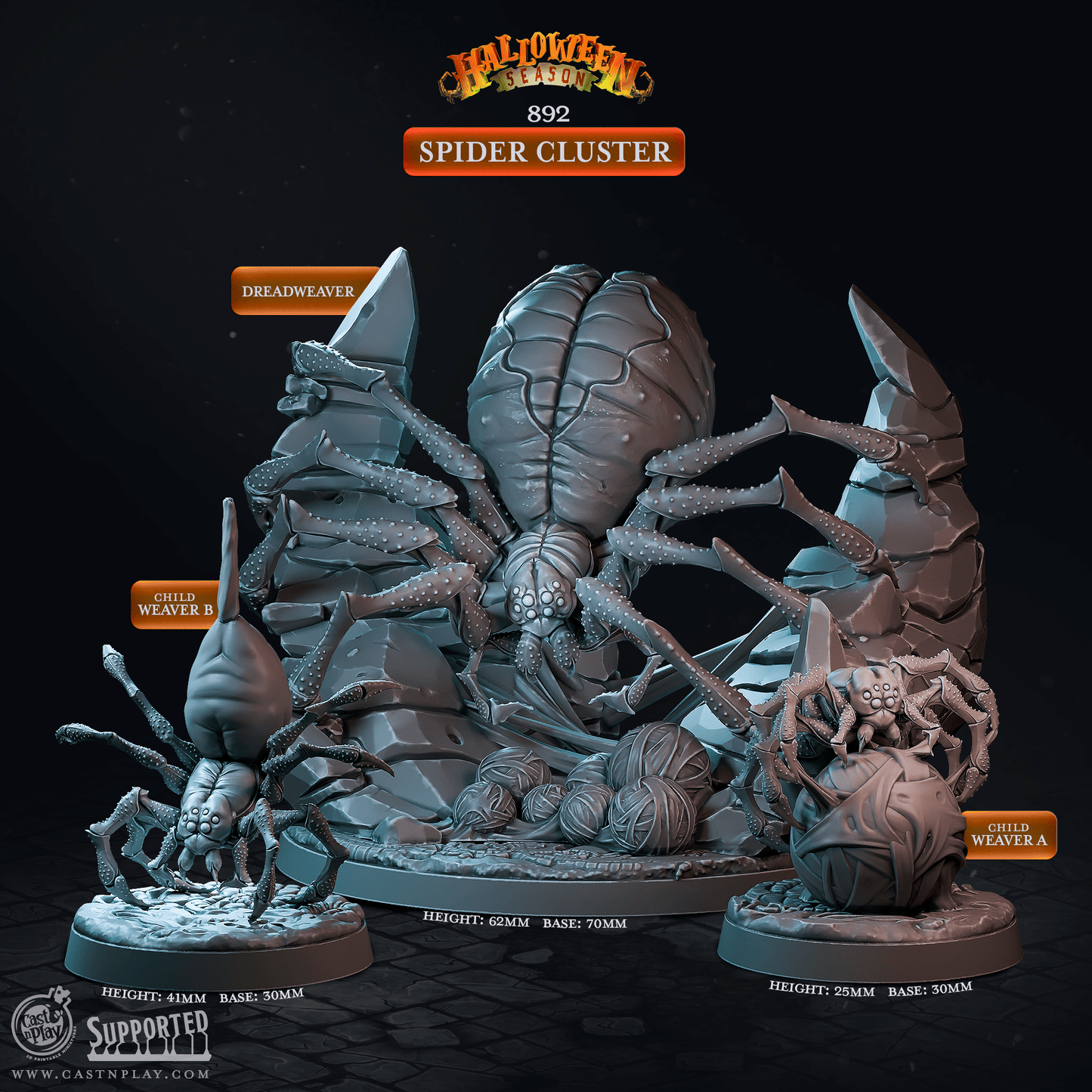 3D Printed Cast n Play Halloween Season Spider Cluster 28mm 32mm D&D - 3D Printing Boss 