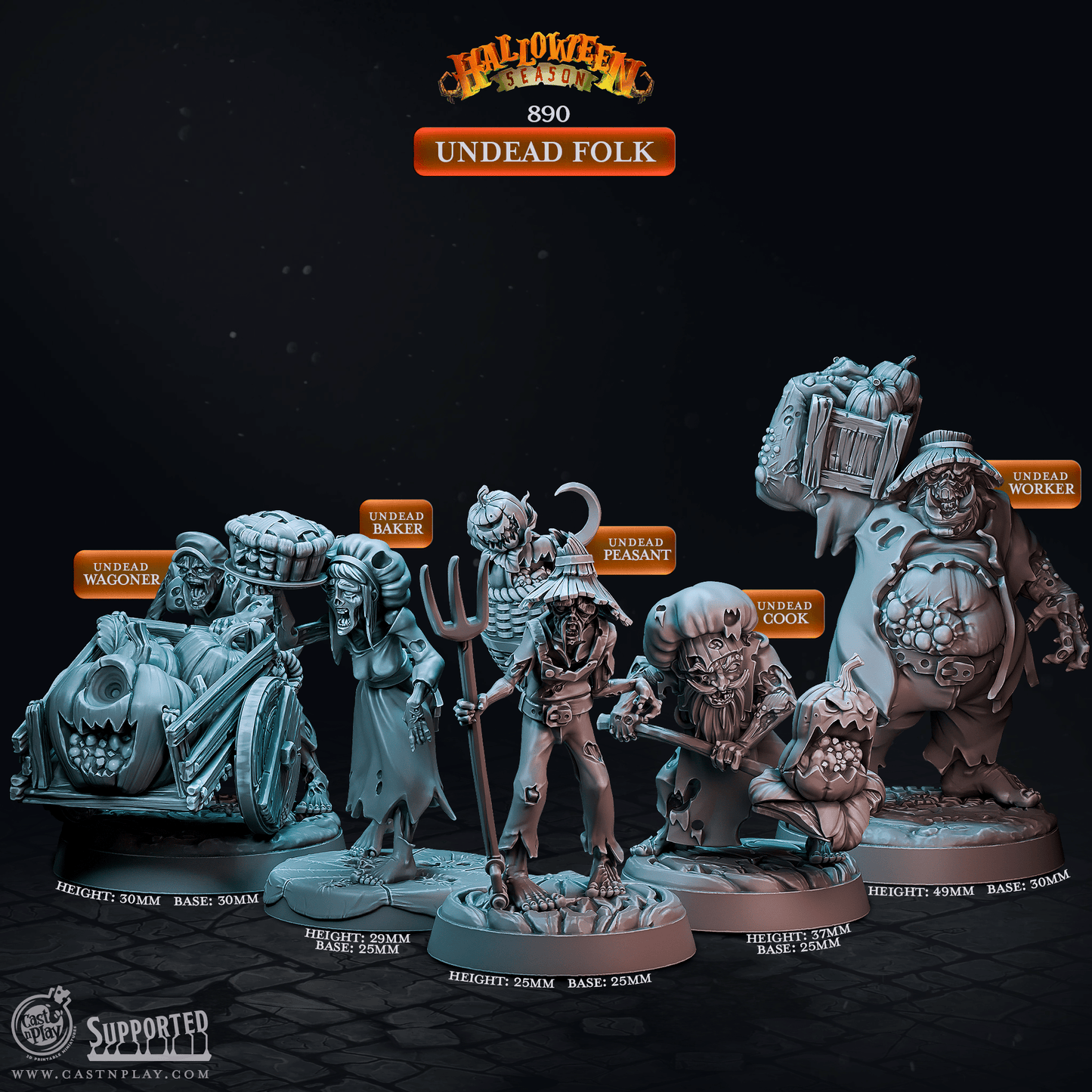 3D Printed Cast n Play Halloween Season Undead Folk 28mm 32mm D&D - 3D Printing Boss 