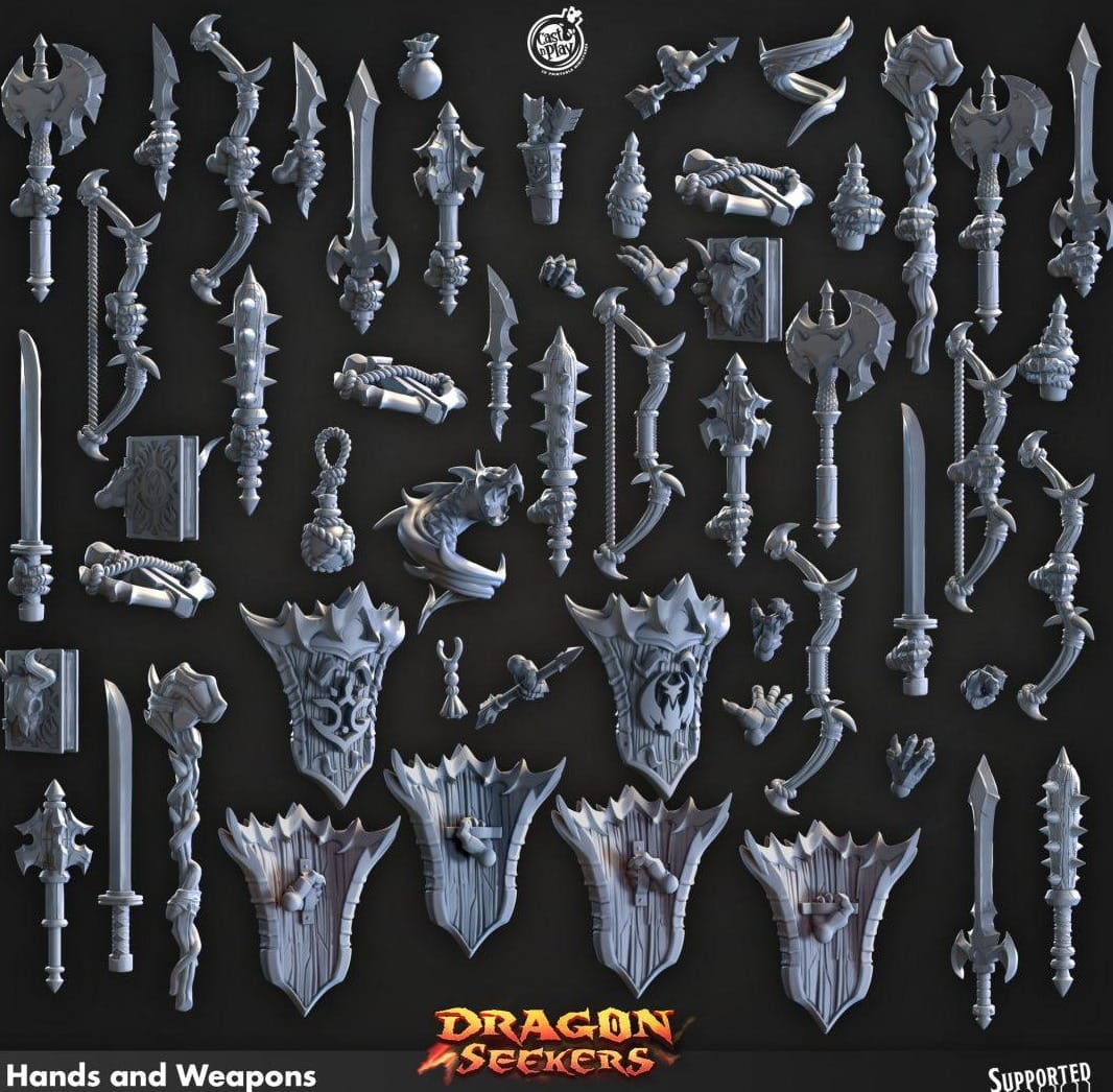 3D Printed Cast n Play Hands and Weapons Dragon Seekers 28mm 32mm D&D - 3D Printing Boss 