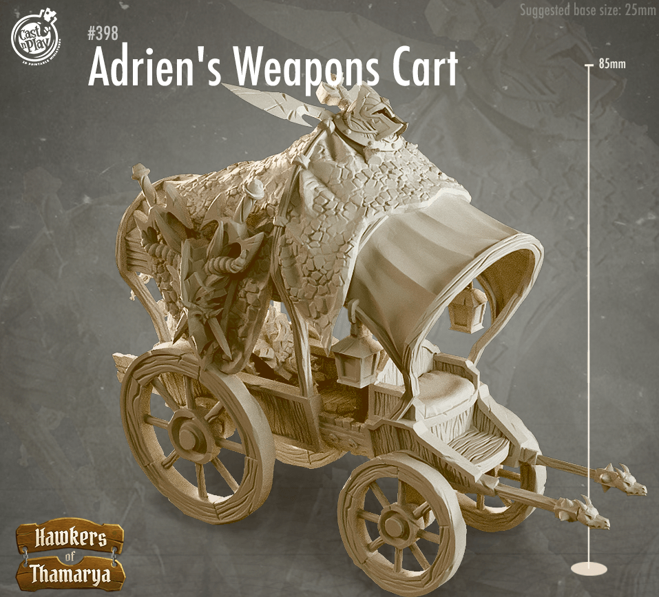 3D Printed Cast n Play Hawkers of Thamarya - Adrien's Weapon Cart 28mm 32mm D&D - 3D Printing Boss 