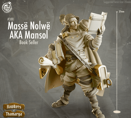 3D Printed Cast n Play Hawkers of Thamarya - Mansol Masse Nolwe Book Seller 28mm 32mm D&D - 3D Printing Boss 