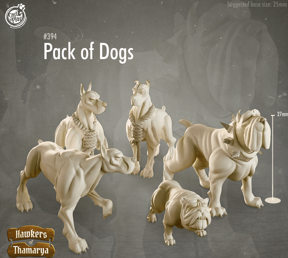 3D Printed Cast n Play Hawkers of Thamarya - Pack of Dogs 28mm 32mm D&D - 3D Printing Boss 