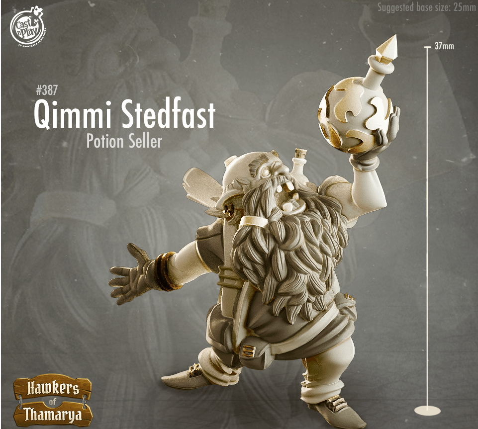 3D Printed Cast n Play Hawkers of Thamarya - Qimmi Stedfast Potion Seller 28mm 32mm D&D - 3D Printing Boss 