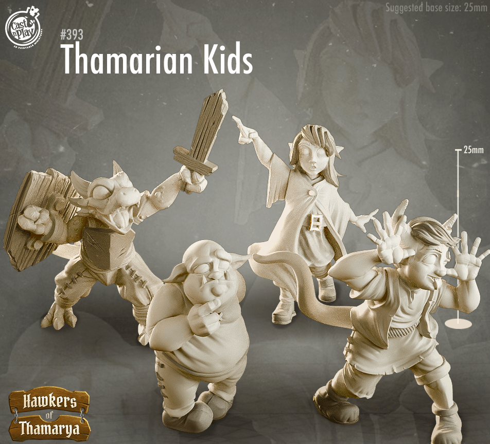 3D Printed Cast n Play Hawkers of Thamarya - Thamarian Orphan Kids 28mm 32mm D&D - 3D Printing Boss 