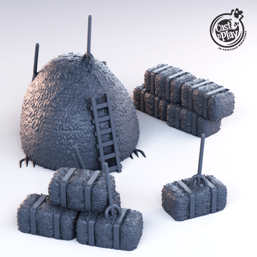 3D Printed Cast n Play Hay Blocks Townsfolk 28mm 32mm D&D - 3D Printing Boss 