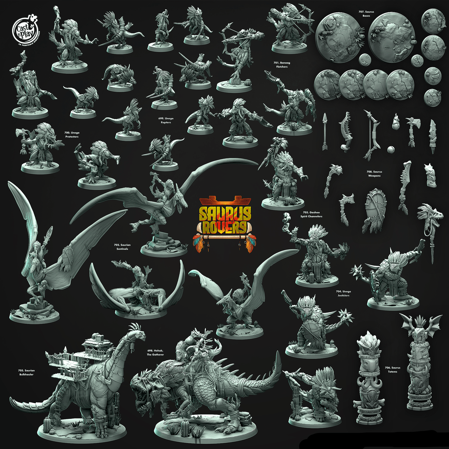 3D Printed Cast n Play Hehak The Gatherer Saurus Rovers Set 28mm 32mm D&D - 3D Printing Boss 