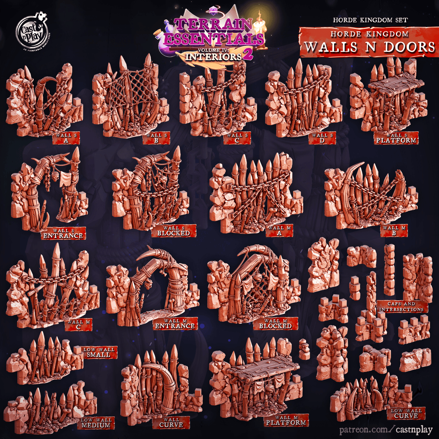 3D Printed Cast n Play Horde Kingdom Walls and Doors Set 28mm 32mm D&D - 3D Printing Boss 