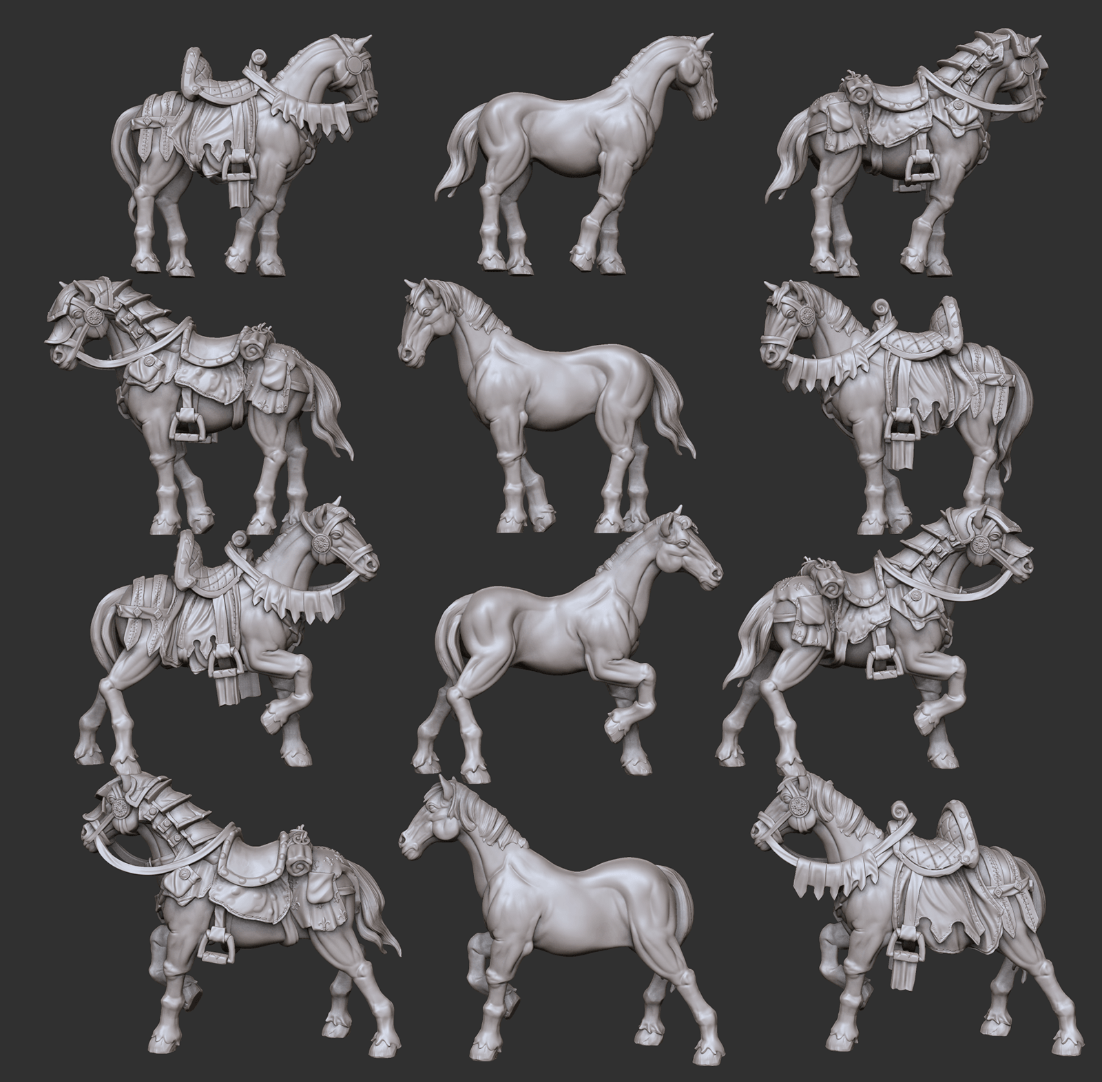 3D Printed Cast n Play Horses  Set Townsfolk 28mm 32mm D&D - 3D Printing Boss 