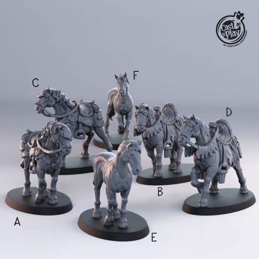 3D Printed Cast n Play Horses  Set Townsfolk 28mm 32mm D&D - 3D Printing Boss 