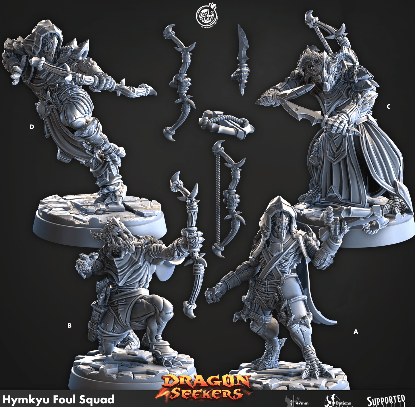 3D Printed Cast n Play Hymkyu Foul Squad Dragon Seekers 28mm 32mm D&D - 3D Printing Boss 