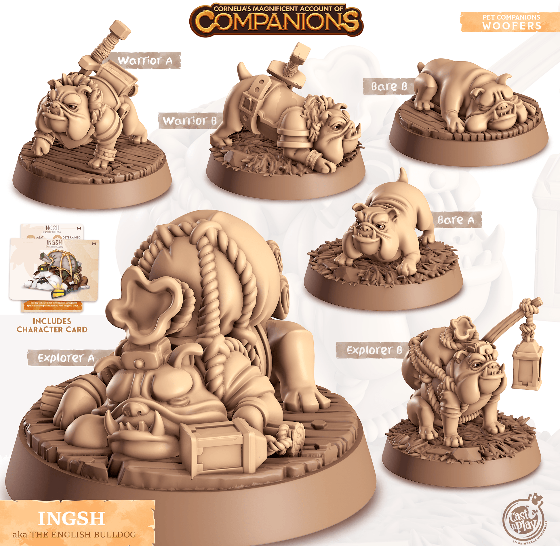 3D Printed Cast n Play Ingsh - English Bulldog Companions 28mm 32mm D&D - 3D Printing Boss 