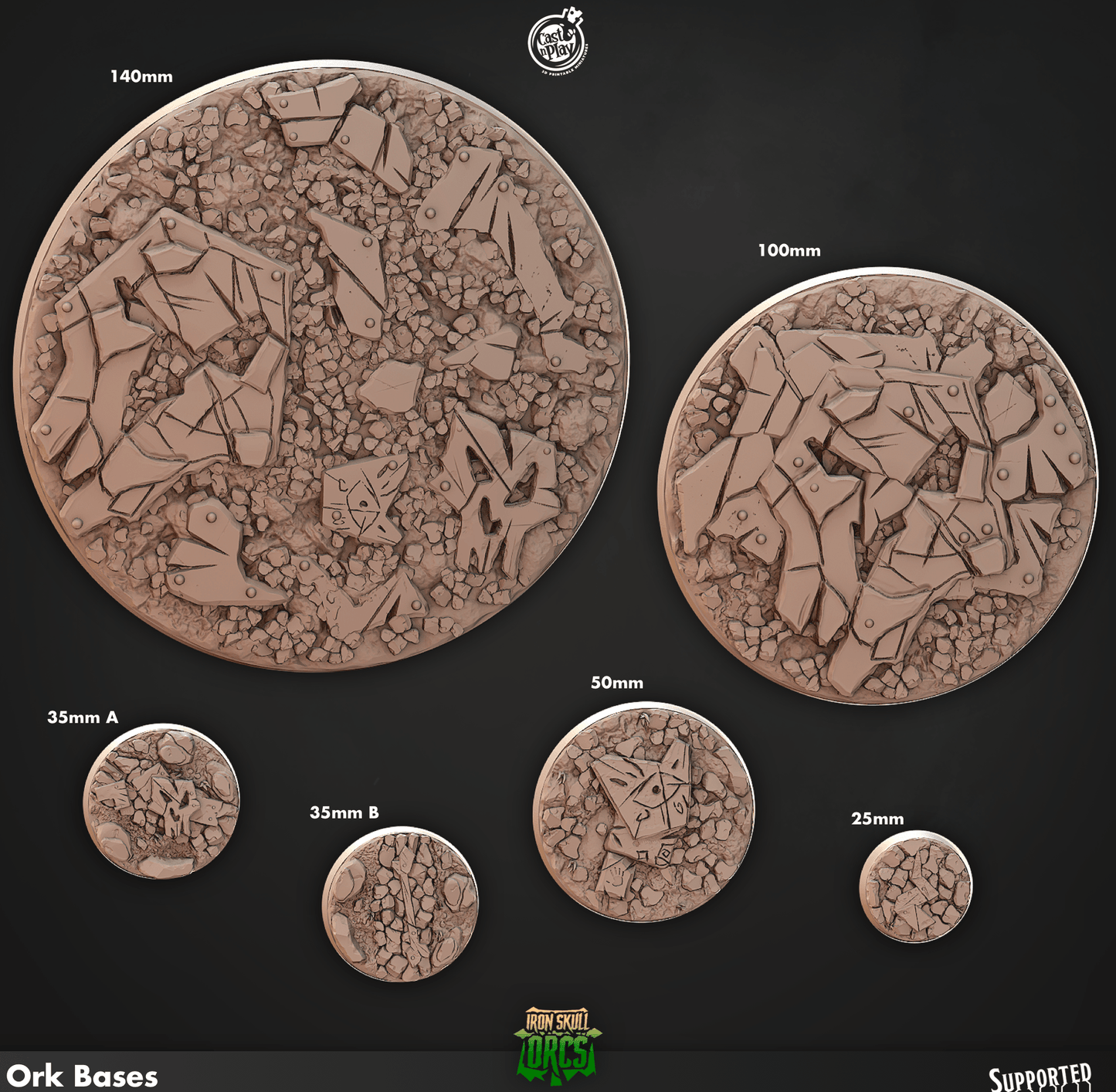 3D Printed Cast n Play Iron Skull Orcs Bases Set 28mm 32mm D&D - 3D Printing Boss 