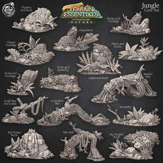 3D Printed Cast n Play Jungle Core Set Jungle Terrain Set Terrain Essentials Nature 28mm 32mm D&D - 3D Printing Boss 