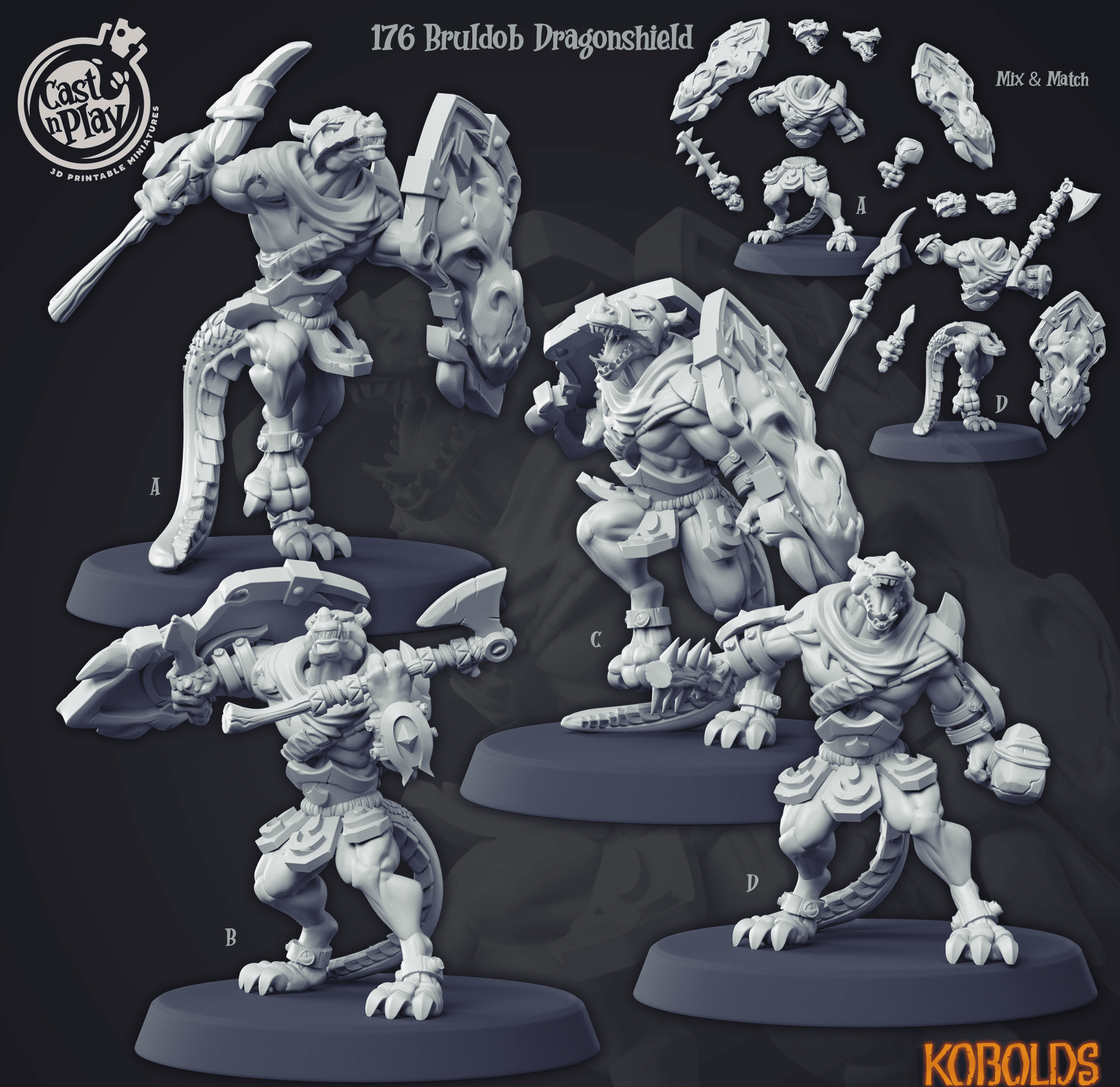 3D Printed Cast n Play Kobolds Collection - Bruldob Dragonshield 28mm 32mm D&D - 3D Printing Boss 