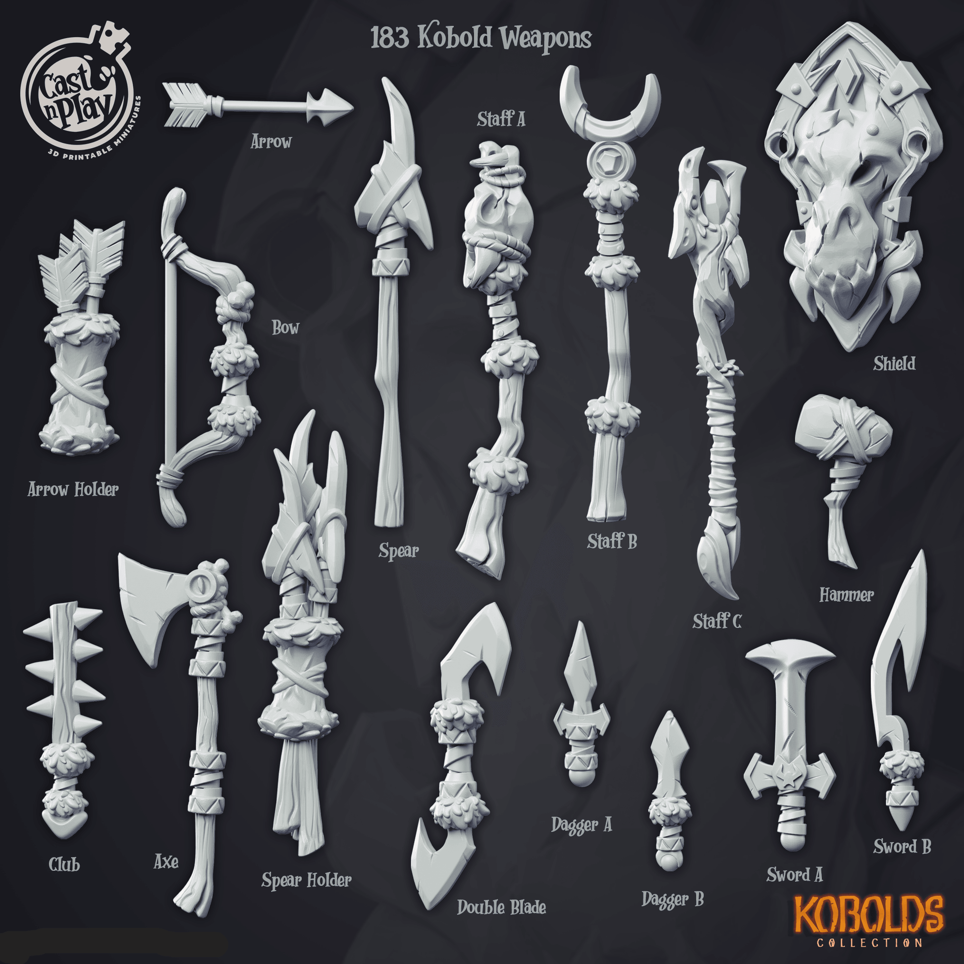 3D Printed Cast n Play Kobolds Collection - Kobold Weapons 28mm 32mm D&D - 3D Printing Boss 